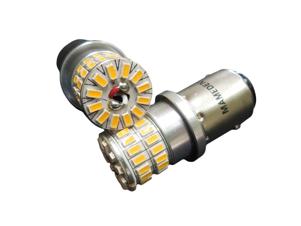 MAMEDEN S25 LED MIRA-SMD Double Bulb Warm White Brake Light, Tail Light, Reverse Light, and Turn Signal Light
