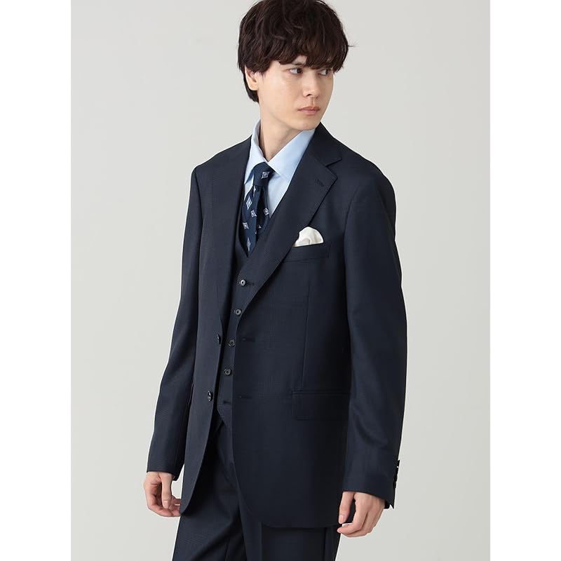[Beams Heart] suit 130's glen check 3 buttons 3 piece suit men's NAVY XL