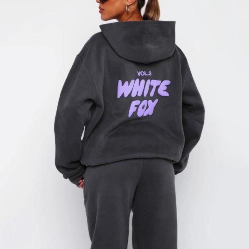 2 Pcs/Set Women Hoodie Pants Set Long Sleeve Thick Letter Print Hooded Drawstring Elastic Waist Ankle-banded Solid Color Top Trousers Lady