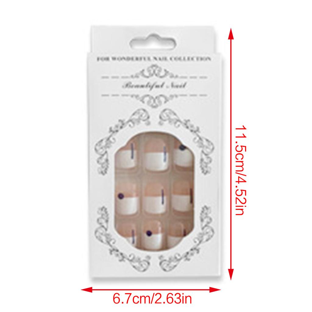 24Pcs Simple White French Artificial Toenails Shiny Rhinestones Toe False Nails Wearable Short Flat Shape Fake Toenails