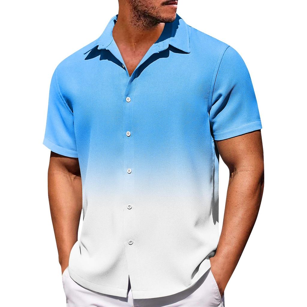 Мужские рубашки с короткими рукавами и пуговицами с градиентом. Мужские повседневные модные рубашки с короткими рукавами.