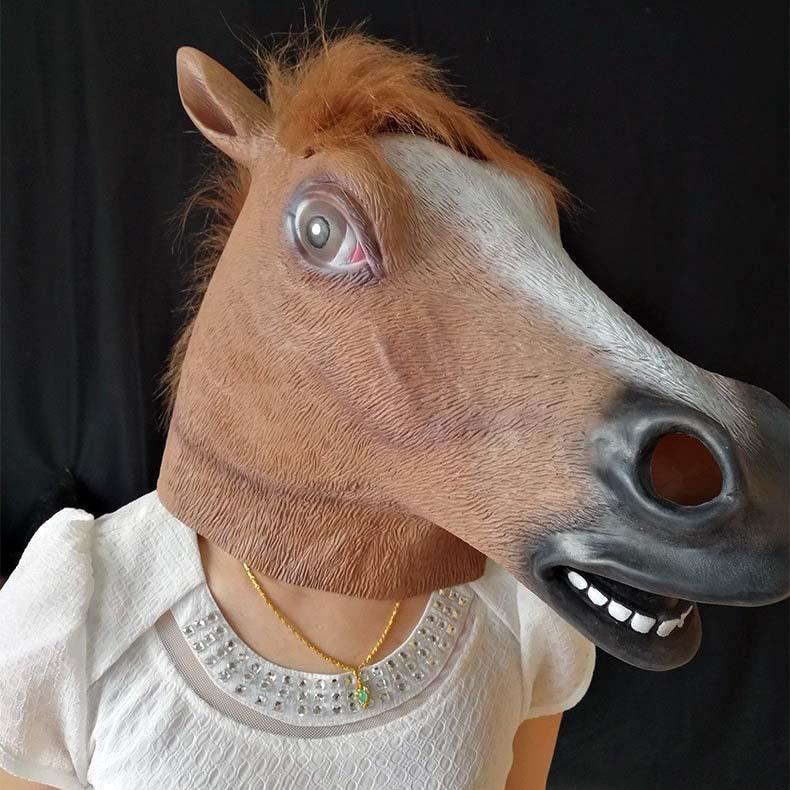 Halloween animal mask, horse head, natural latex headgear, horror dance costume, promotional item, hot-selling item
