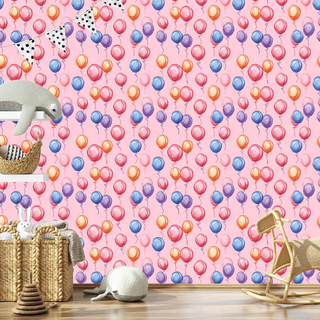 Birthday Balloons Wallpaper Powder Pink and Coral for Living Room and Bedroom 50x1000