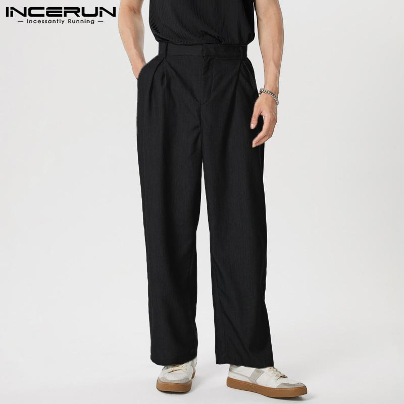 INCERUN Мужские широкие брюки на молнии, повседневные длинные прямые брюки