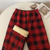 Women's High-Waisted Fleece-Lined Wool Plaid Wide-Leg Pants