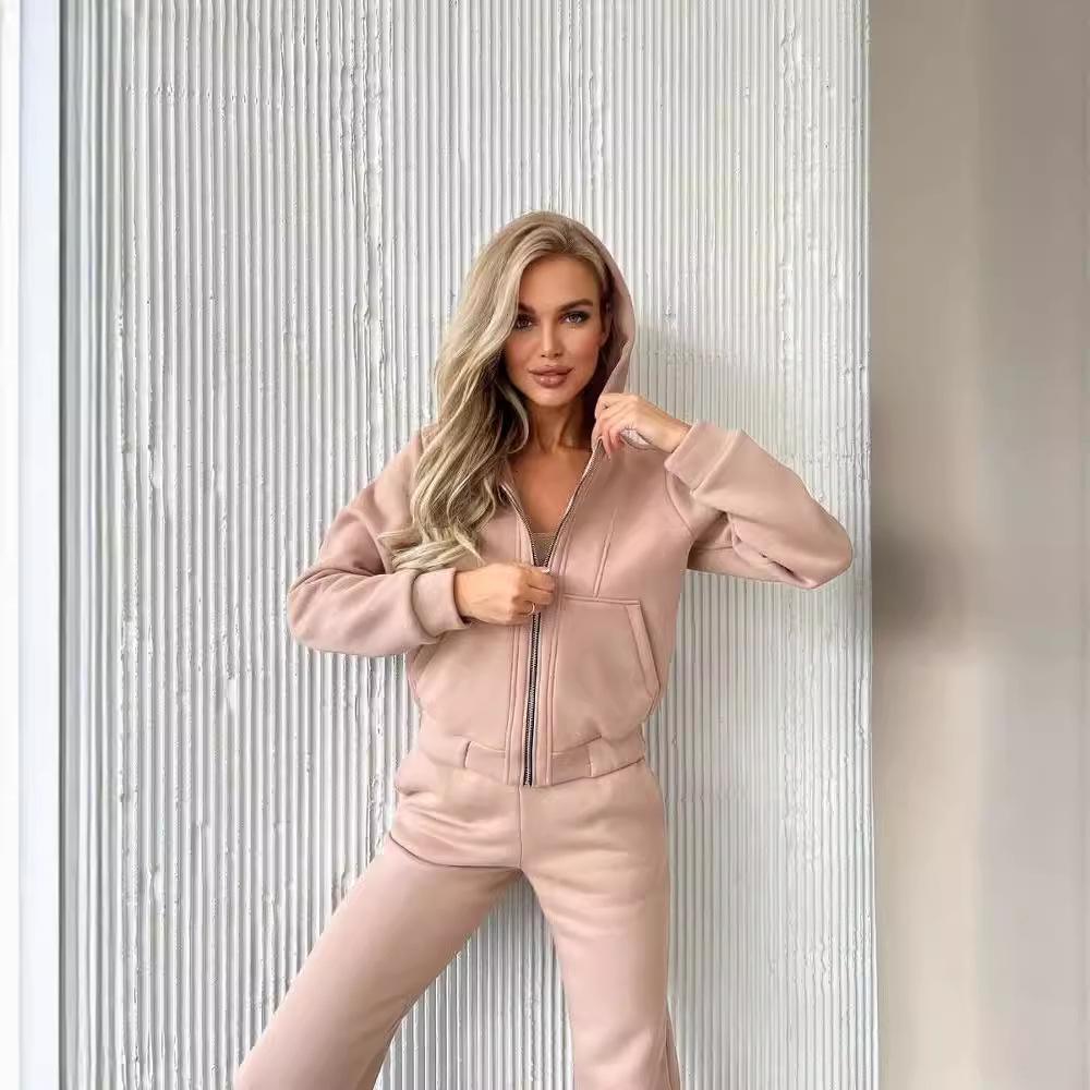 Европейско-американский флисовый худи с капюшоном и брюки для женщин - Осень/Зима