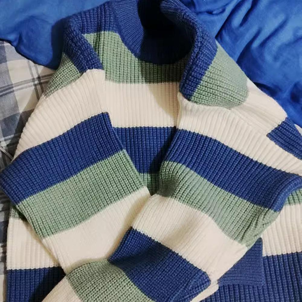 Мужской Y2K сине-коричневый трикотаж в полоску, свитер, блузка, топы, пуловер, вязаный повседневный корейский осенне-зимний свитер, джемпер для мужчин