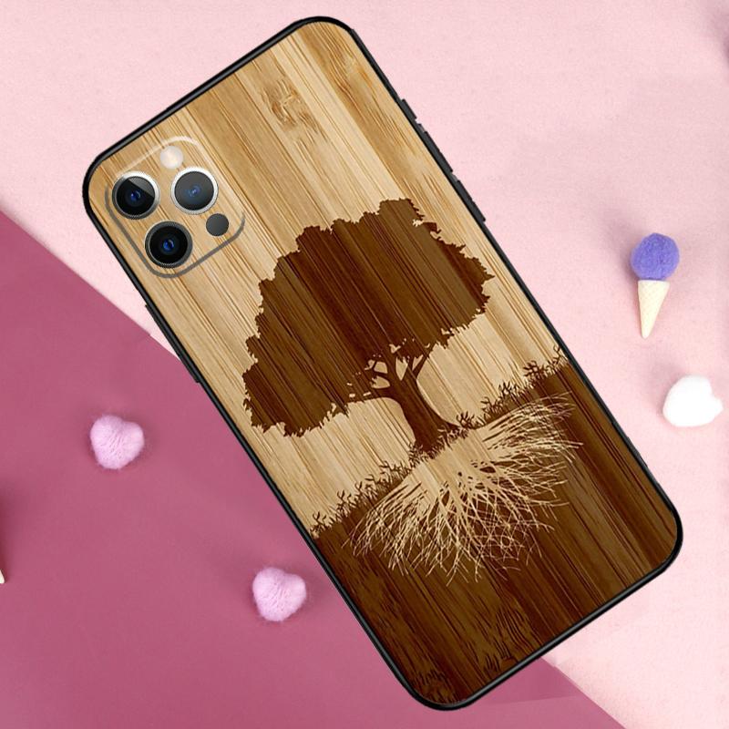 Tree Flower Bamboo Wood Phone Case For iPhone 17 Pro Max 11 14 15 16 Pro Max Plus 13 12 Mini 16e 17 Air Back Cover