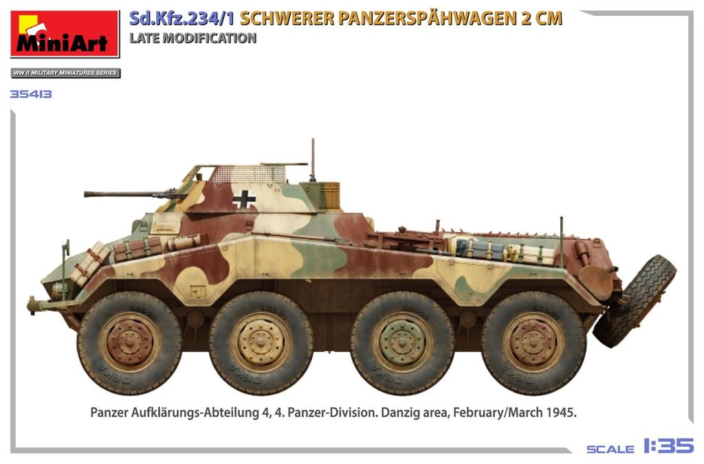 MiniArt Тяжелая бронированная разведывательная машина Пушка Поздняя модель Пластиковая модель MA35413 1/35 Sd.Kfz.234/1 (2см Навесной) (Военная техника)