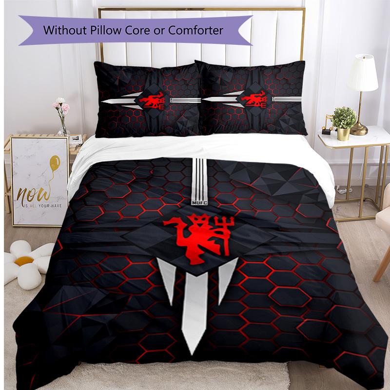 Manchester United FC Printed 3PCS Bedding Set Breathable Duvet Cover with Pillowcases Decorative Bed Linen for Bedroom Home