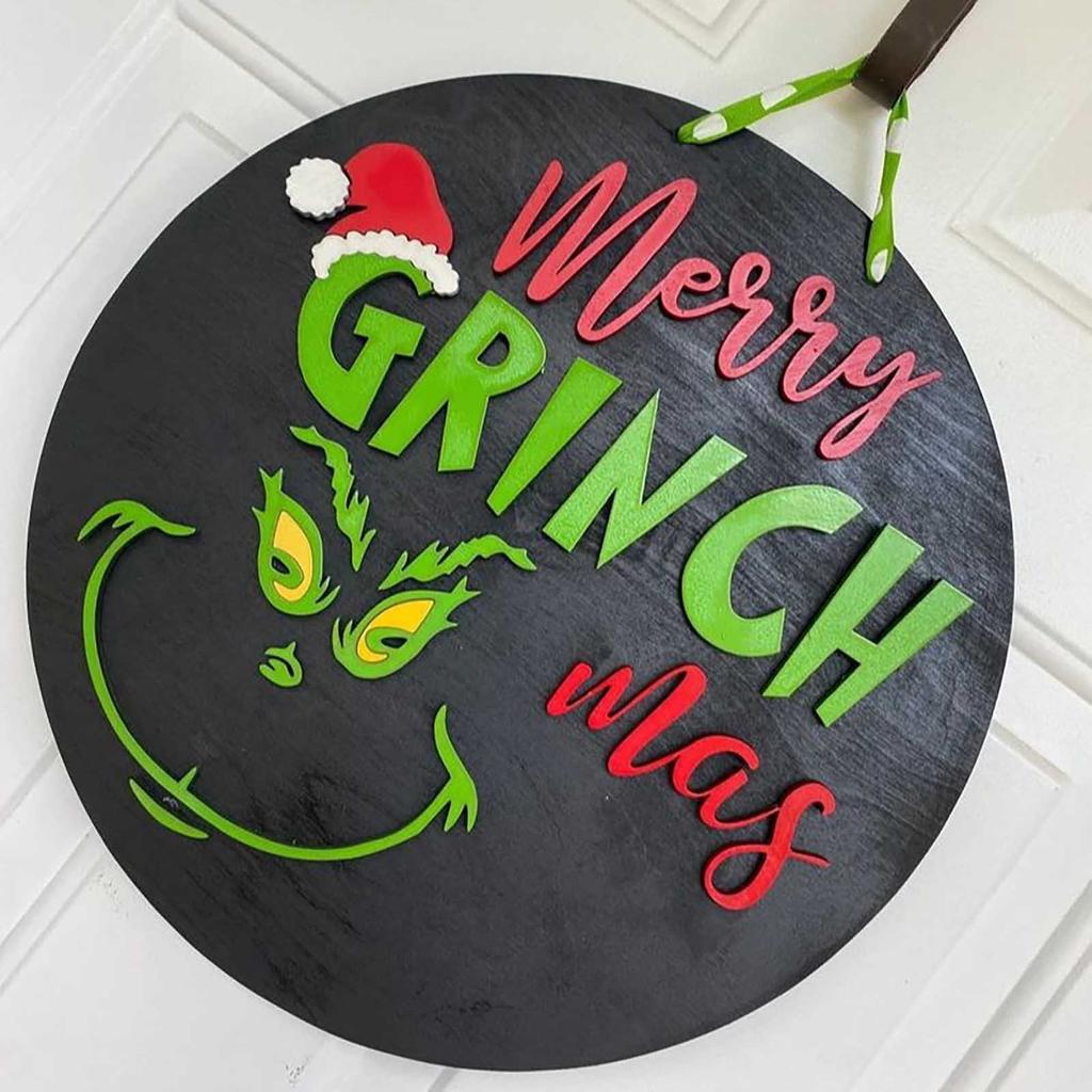 Знак приветствия, забавный знак Grinch_Welcome, венки для входной двери, деревянная подвесная табличка, декор крыльца, подвеска-гирлянда на стену
