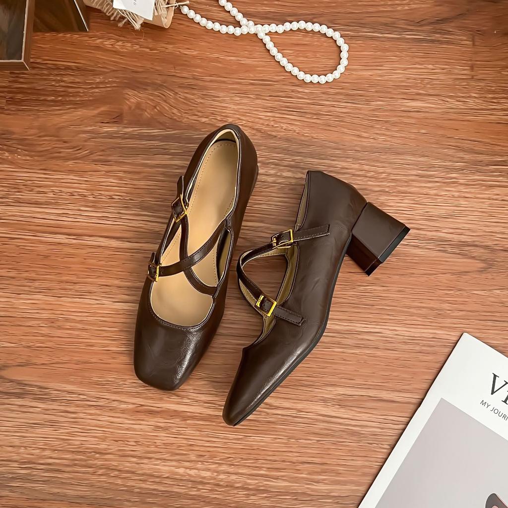 Виноградная мама ретро одинарная обувь женская 2025 весна новая Мэри Джейн квадратный носок женская обувь французский мягкая подошва высокий каблук уличная