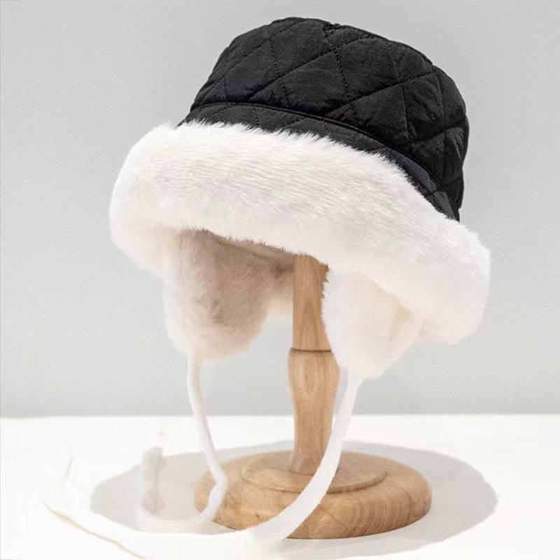 Plush Cycling Bucket Hat Winter Thicken Anti-Cold Ear Protection Fisherman Hats Snow Outdoor Warm Lacing Cap Gifts