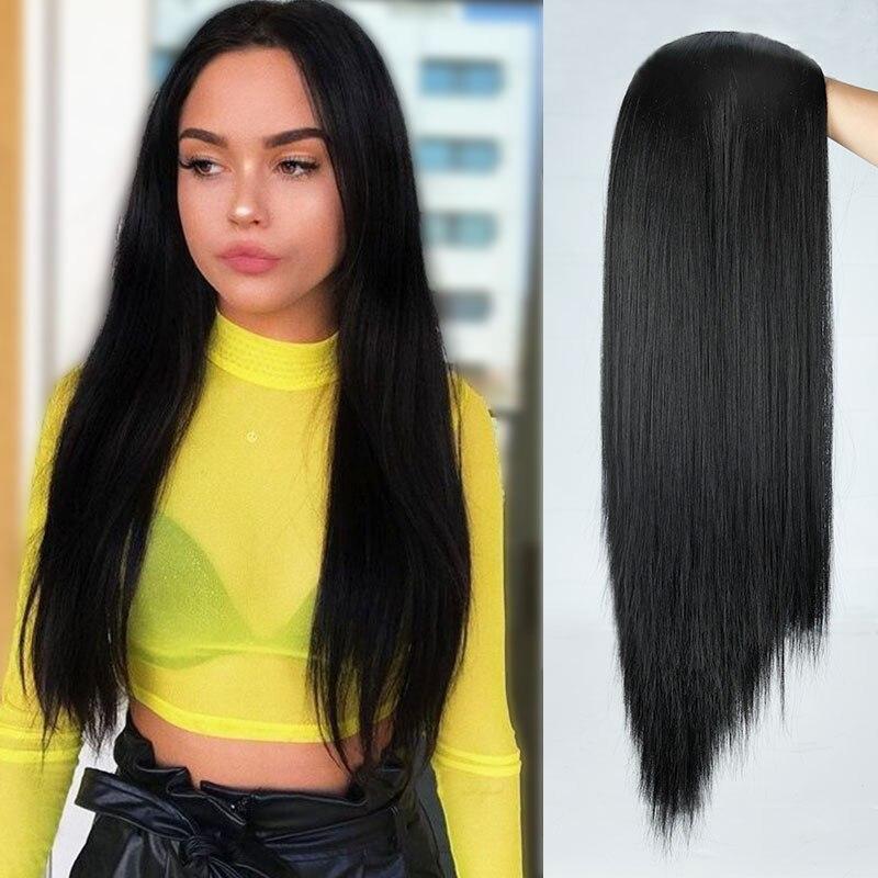 XINRAN Длинный прямой Ombre розовый синтетический парик, парики для косплея для черно-белых женщин, красочные волокна, парики из волос, высокая температура