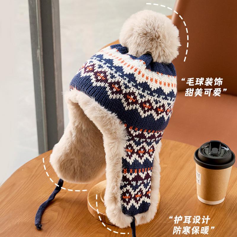 Зимняя женская милая и симпатичная плюшевая утолщенная плюшевая защита для ушей вязаная шапка теплая шерстяная шапка мужская