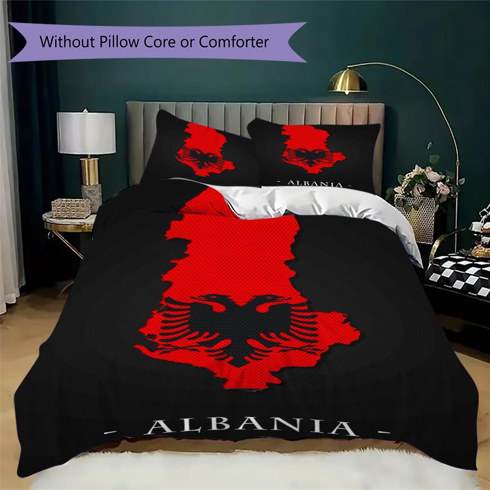 Republic of Albania Pattern Bedding uilt Set uilt Cover Pillowcase Home Decoration Birthday Gift (1 * duvet cover + 2 * pillowcase without core)
