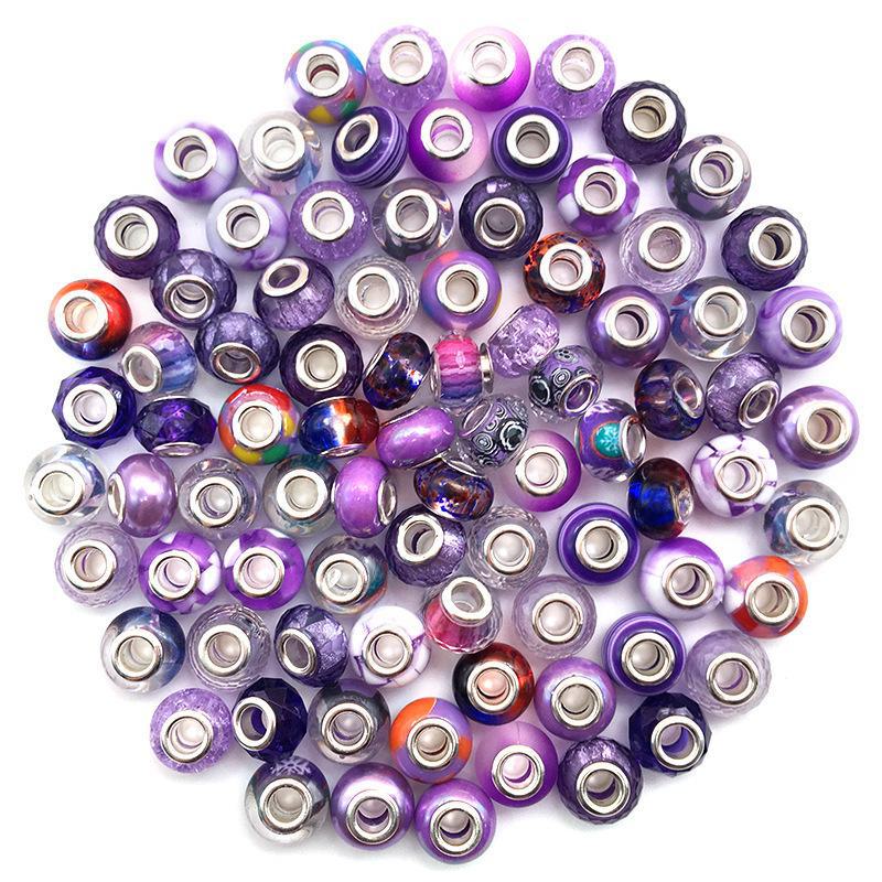 Ассорти из бусин с крупными отверстиями в стиле панцзя (10 шт): Желтый, зеленый, розовый, синий, фиолетовый для браслетов своими руками.