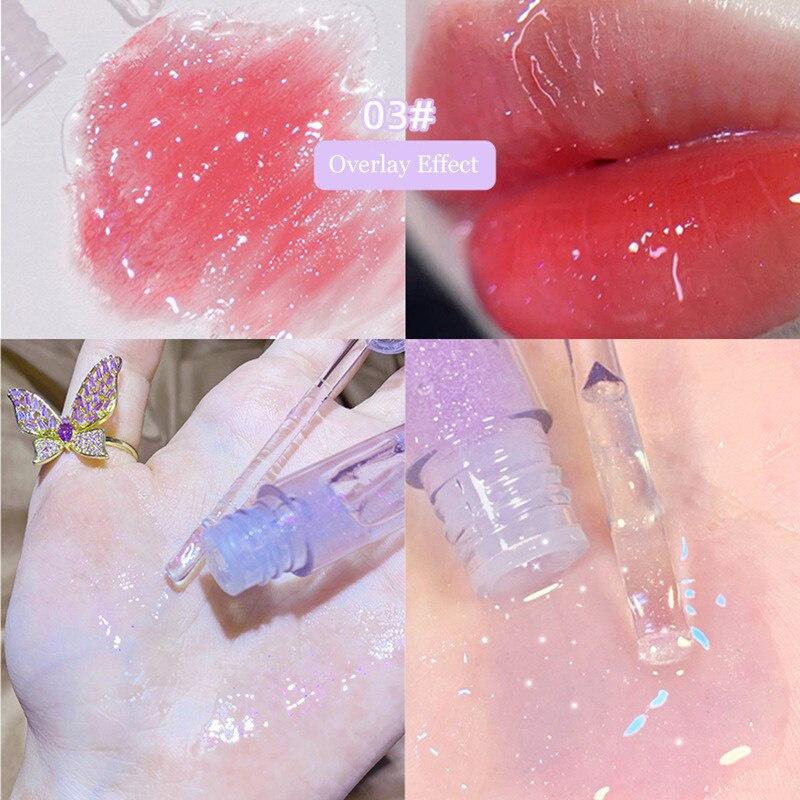 Silky Water Glide Lip Gloss Mirror Beep Lip Glaze Jelly Lip Gloss Hydrating Student Cosmetics Lip Gloss Long-lasting Waterproof Lipstick Non-stick