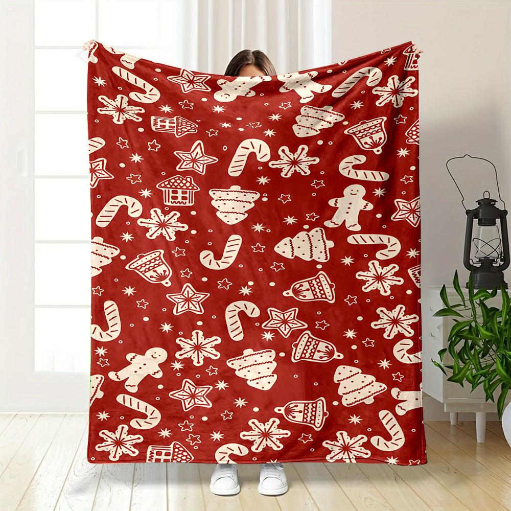 Christmas Gingerbread and Candy Pattern Patterned flannel blanket perfect for the bedroom living room, sofa, or a little nap