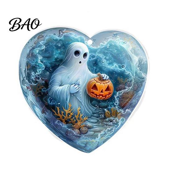 Durable Double Sided Printed Charms Halloween Ghost Keychain, Spooky Pumpkin Keyring Pendant, Unique Hanging Decorations Cute Heart Bag Charm