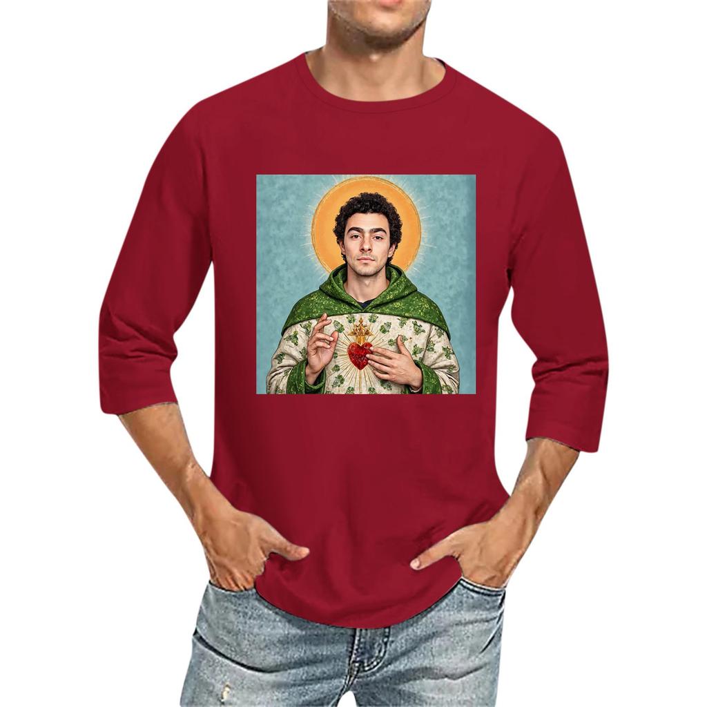 Мужская футболка с круглым вырезом и рукавом семь четвертей, мужская повседневная свободная футболка с рукавом семь четвертей