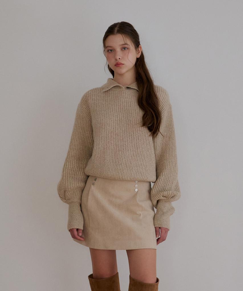 ODER Alpaca Button Puff Wool Pullover - Beige