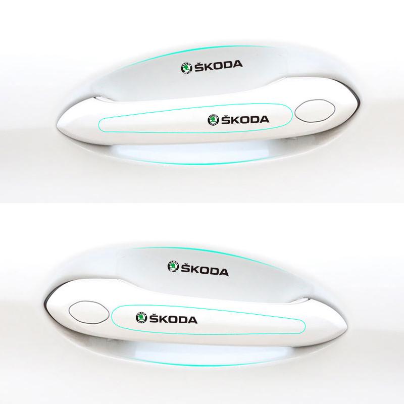 8Pcs Car Door Handle Stickers Anti Scratch Protector Films For Skoda Octavia Superb Rapid Fabia Kamiq Kodiaq Karoq Enyaq Citigo