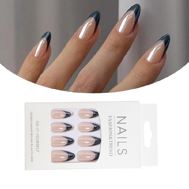 24 шт. Стильные накладные ногти Френч Накладные Ногти Средние Миндаль Накладные Ногти Полное Покрытие Press on Nail Маникюр Ногтевой Дизайн