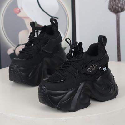 Мода НОВЫЕ Женские Повседневные Кроссовки на Платформе 12 см Высокий Каблук Зимняя Спортивная Кожаная Обувь Блестящие Кроссовки Массивные Ботинки Zapatillas Mujer