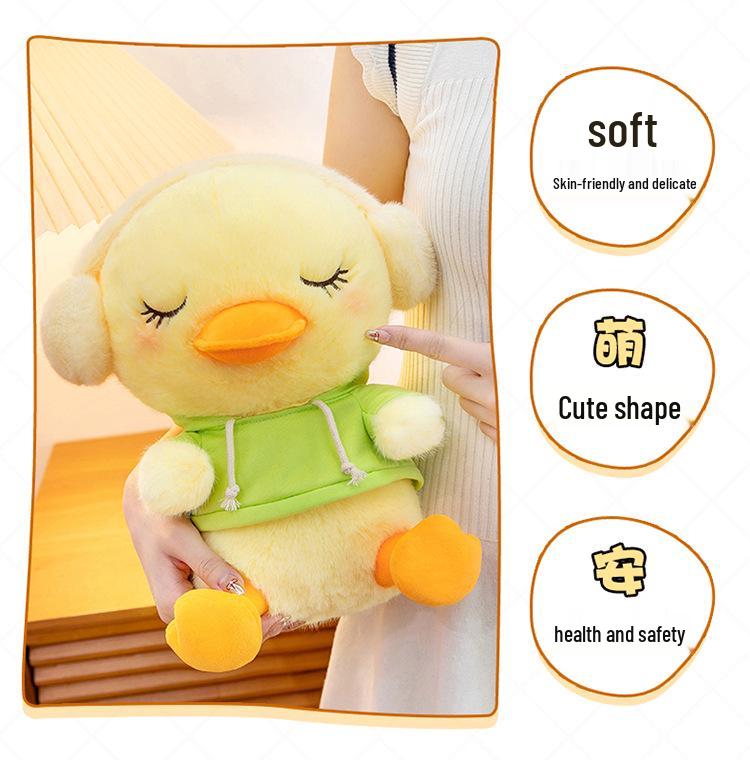 Adorable Yellow Duck Hoodie Plush Pillow and Earphone Hug Doll
