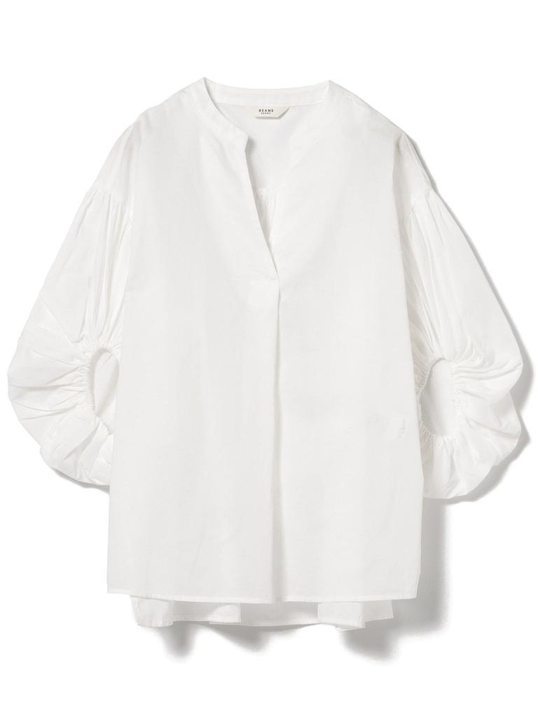 Beams Heart Shirt with Gathered Sleeves and Skipper OFF One Size Women's S/S Top, WHITE,