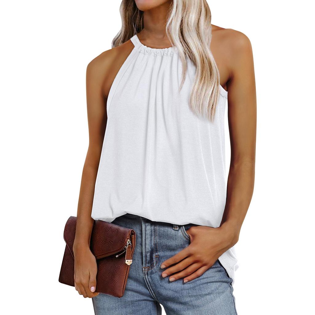Summer Women's Vest Pleated Solid Color Loose Sleeveless Top Summer Vest Basic Casual Loose