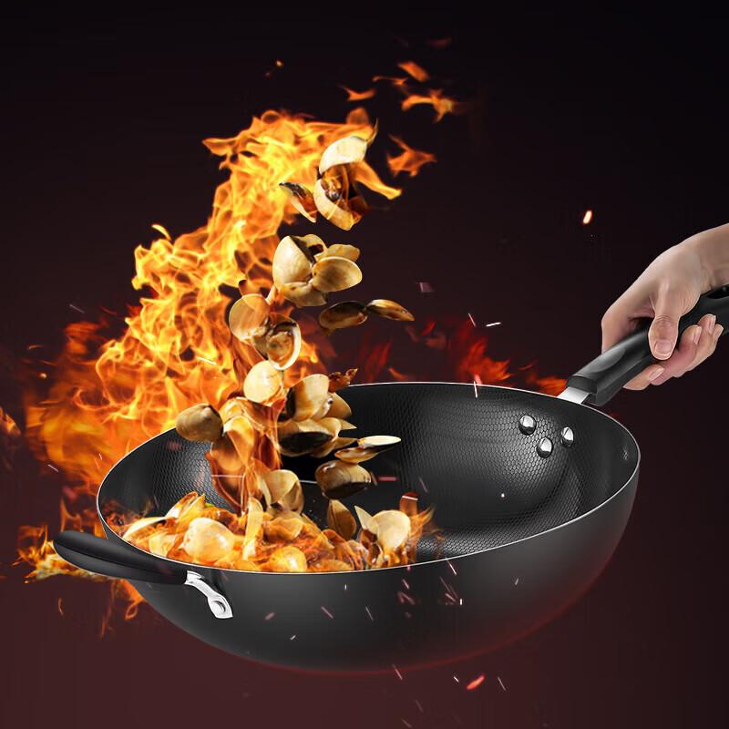 Iron Wok, 32cm Non-Coated Traditional Stir-Fry Pan, Pure Iron Pan, Compatible with Gas And Induction Stoves, MDB-32