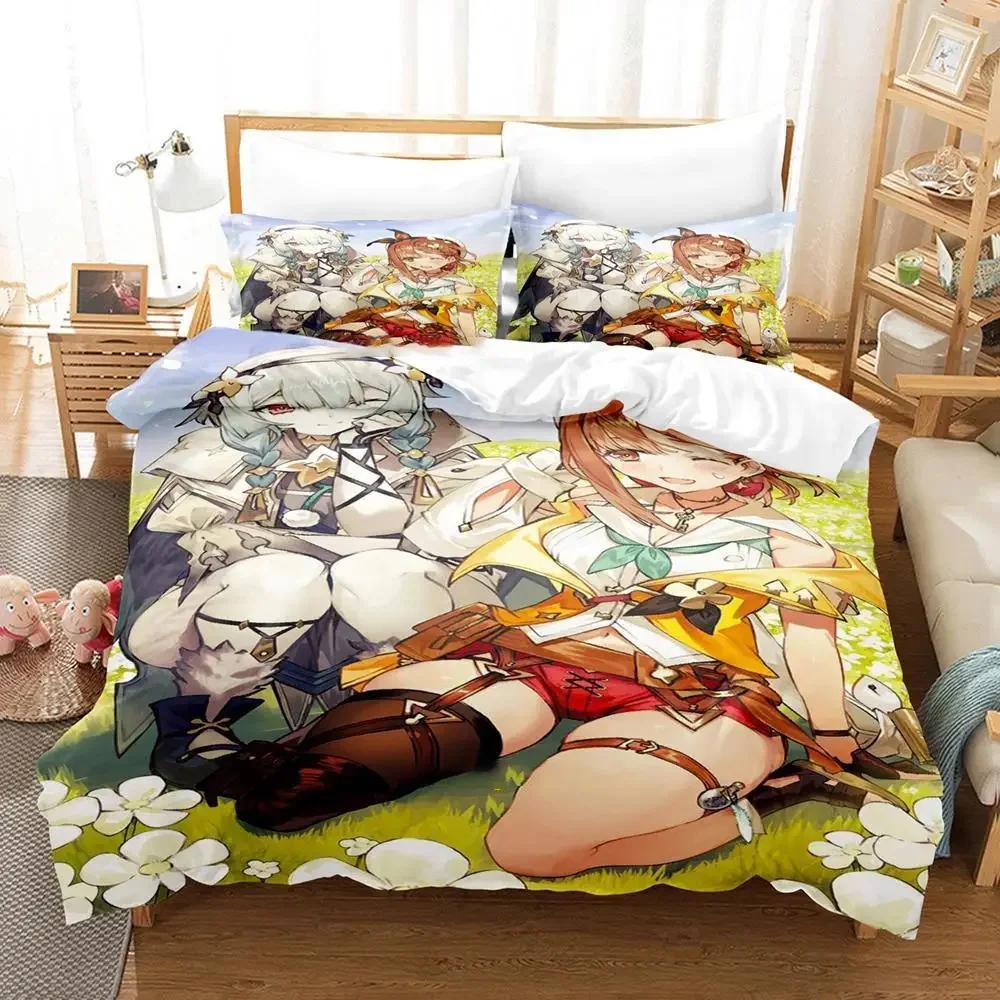 Аниме Набор постельного белья Atelier Ryza Пододеяльник Комплект для кровати Пододеяльник Наволочка Одеяло Размер King Queen Постельное белье для мальчиков и взрослых