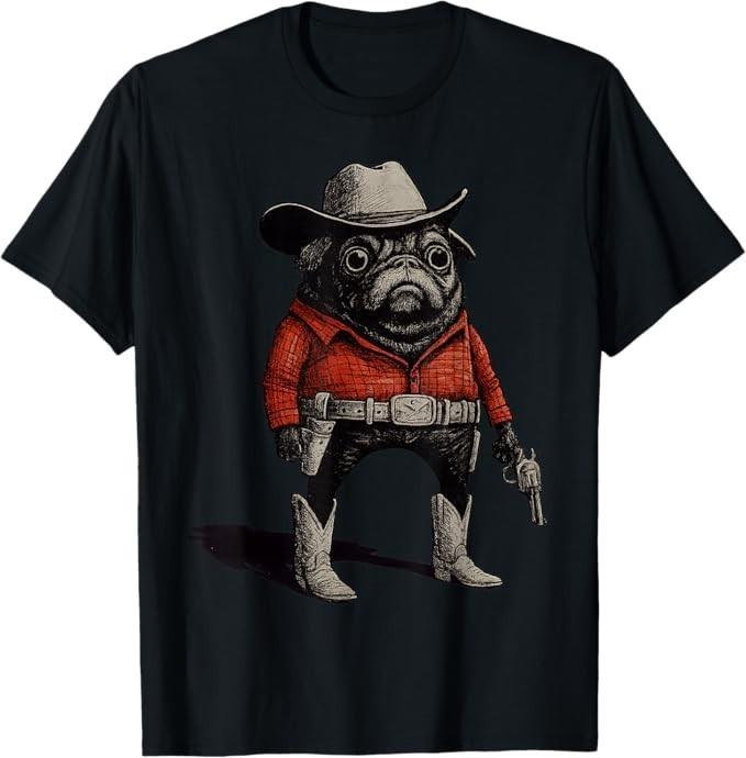 Cowboy Pug Dog Funny Western Outfit Red Pug Cowboy Meme T-Shirt