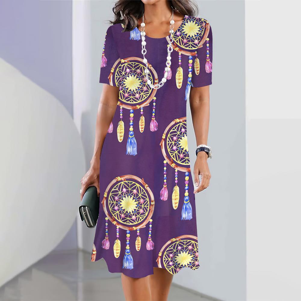 Dreamcatcher 3D Print Dresses For Women's Elegant Dresses Summer Female Short Sleeve Dress Fashion Oversized Clothes