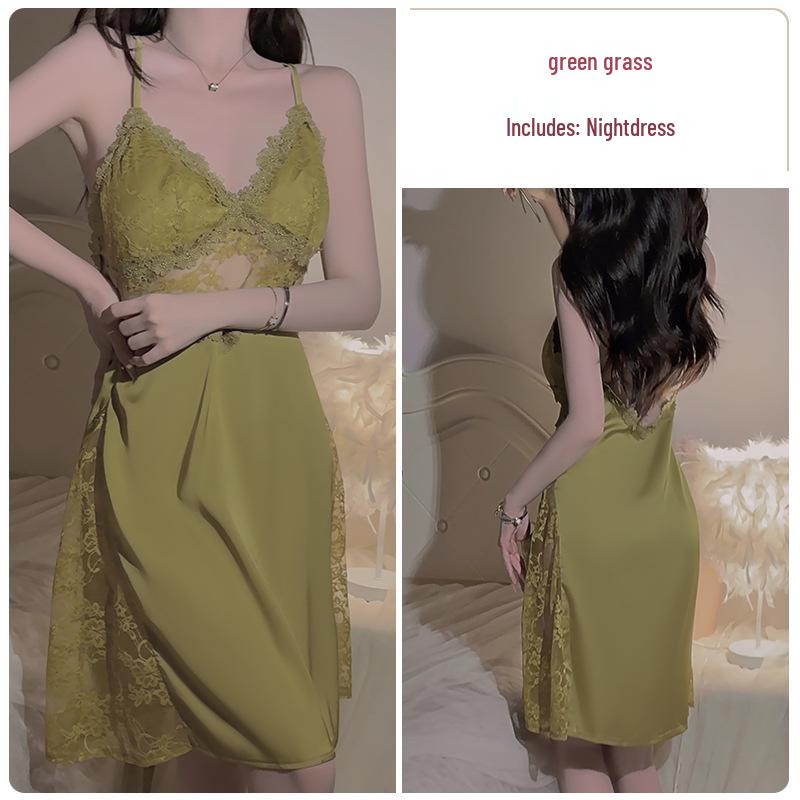 Атласная ночная сорочка без спинки с глубоким V-образным вырезом с подкладкой и комплект халата с поясом