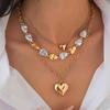 Fashion ins Metal Love Pendant Necklace Design Sense Irregular Imitation Pearl Stacked Necklace Women's 2025 New