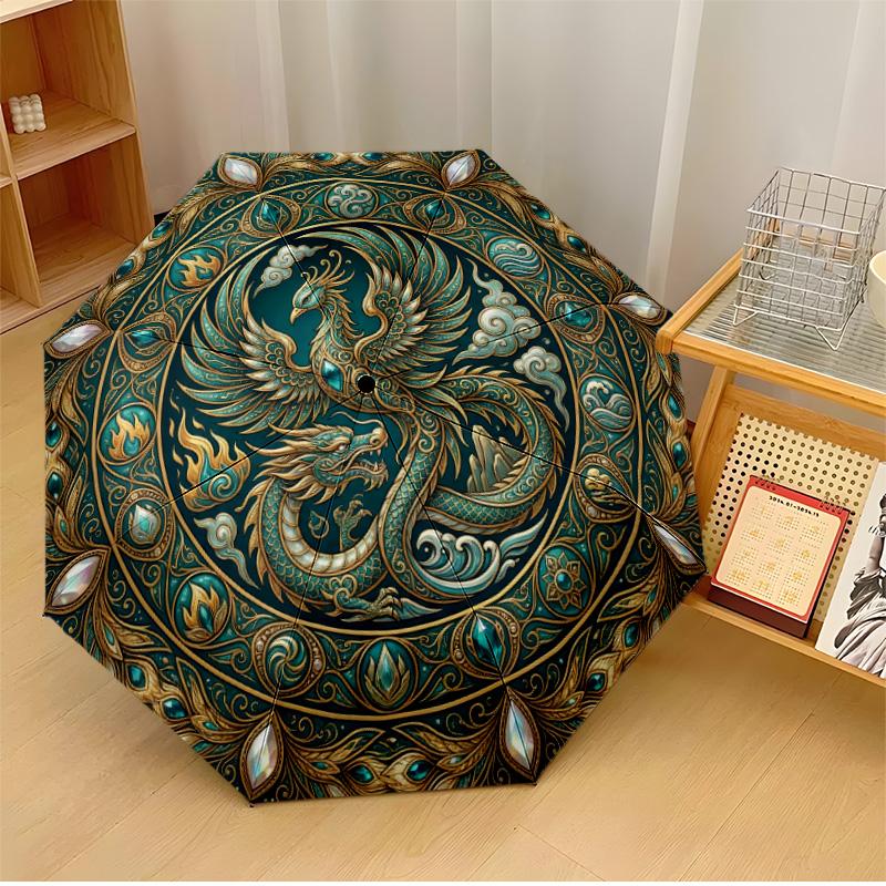Mystical Mushroom Garden Theme Automatic Umbrella Compact 8-Rib Design Sturdy Construction Durable Umbrella Stylish Accessory