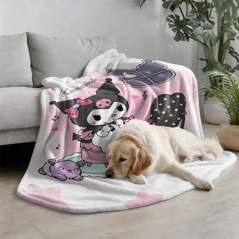 Kuromi Dreamy Pink Flannel Blanket Soft Warm Throw Japanese Anime Camping Office Bedroom School Nap Novel Blanket Summer Quilt