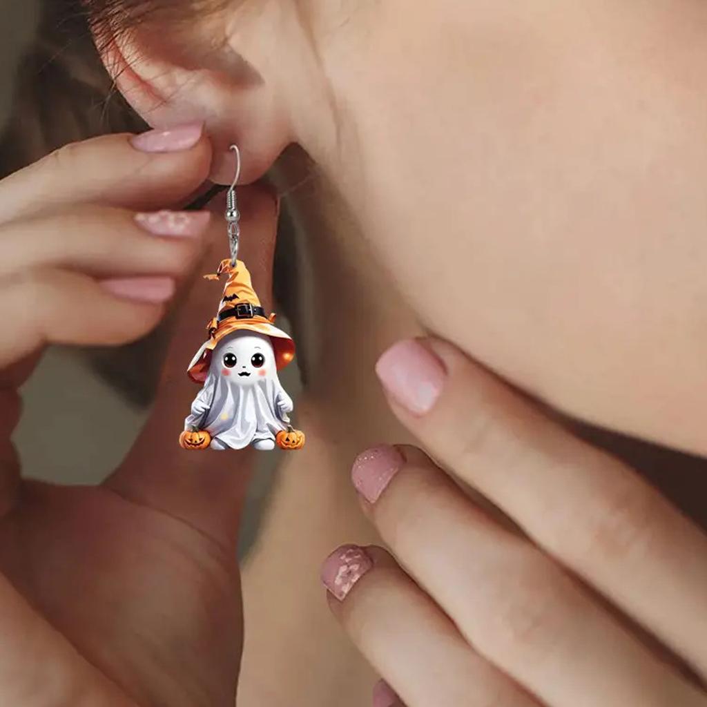 Halloween Acrylic Ghost Pumpkin Earrings Cute Party Accessories Lightweight Durable Costume Jewelry for Women