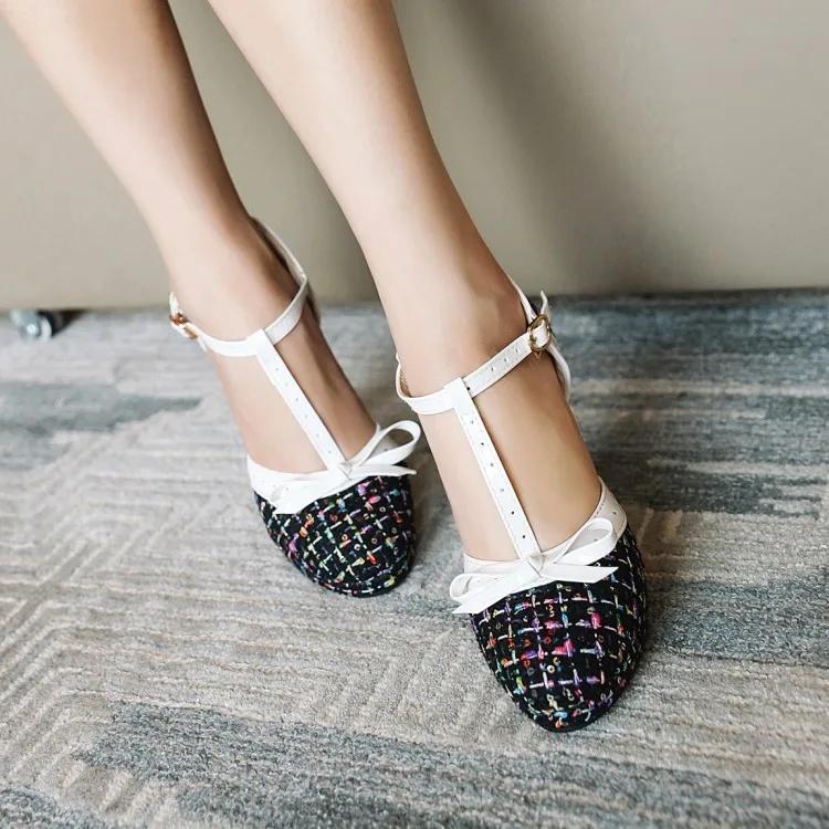 Женские туфли-лодочки на шпильке с Т-образным ремешком, круглым носком и платформой, с ремешком на пряжке и бантом, праздничные туфли-лодочки для подруг