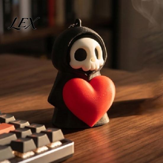 Skull Decoration with Ball Chain Holding Heart Grim Reaper Keychain Charm, 3D Printed Gothic Decor Pendant Chain, Backpacks Bags Purse Hanging