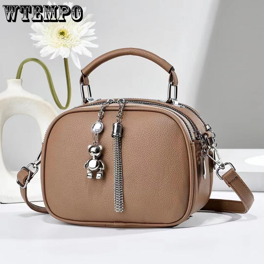 WTEMPO Solid Color Simple Versatile Women's Zipper Handbags Large Capacity Singler Shoulder Crossbody Faux Leather Bags