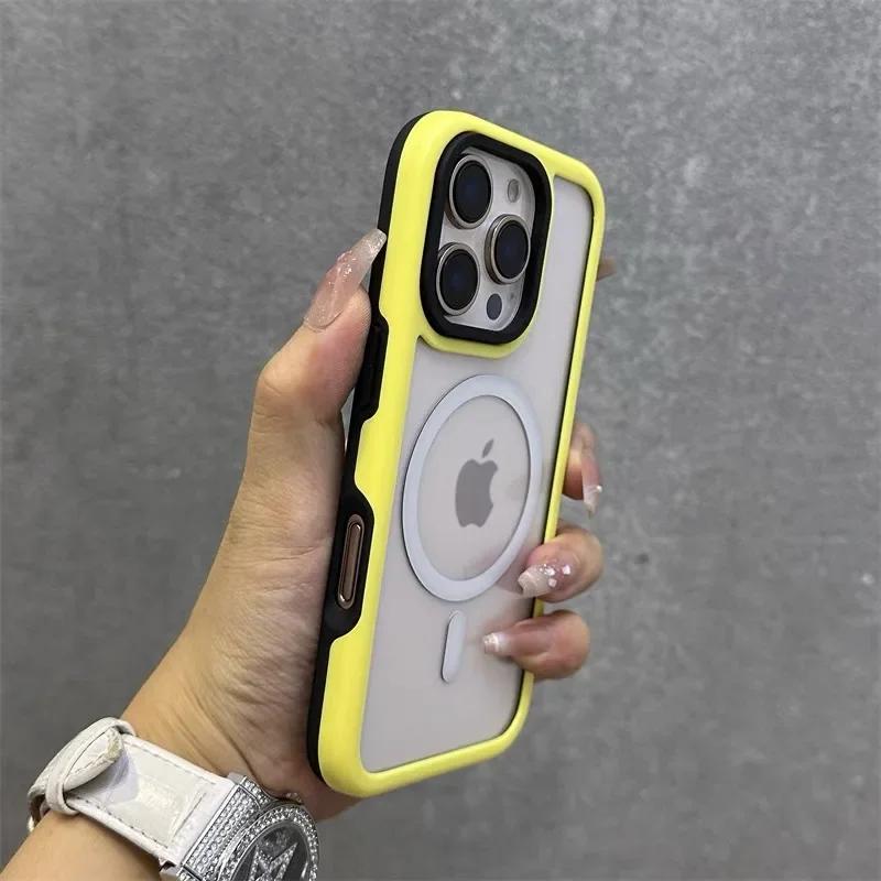 Двухцветный прозрачный магнитный чехол для iPhone 16 Pro Max 16 Plus, чехол для беспроводной зарядки для iPhone 15 Pro 14 13, жесткие чехлы