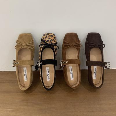 Ретро леопардовый принт балетки с мелким вырезом женские плоские 2025 новая осень французская фея юбка Мэри Джейн туфли