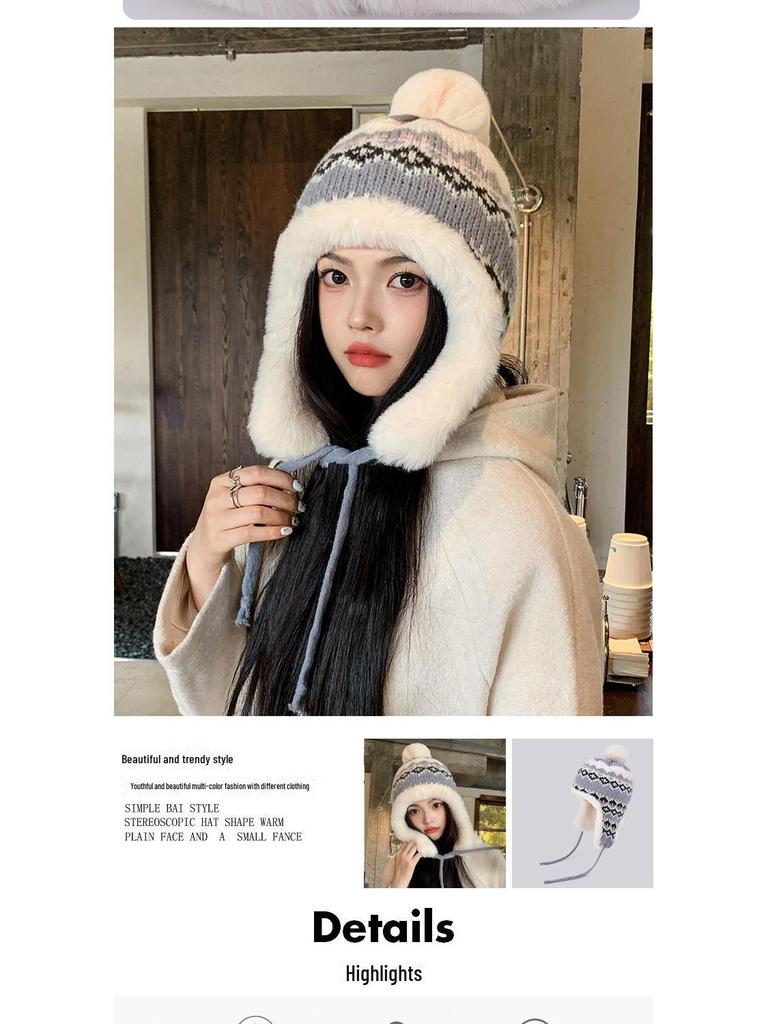 Женская корейская шерстяная шапка в стиле ретро — симпатичная, универсальная, теплая, защищающая уши зимняя вязаная шапка для езды на велосипеде