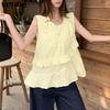 Women Sleeveless Crochet Tank Tops Casual Ruffled Patchwork Lace Hem Tops