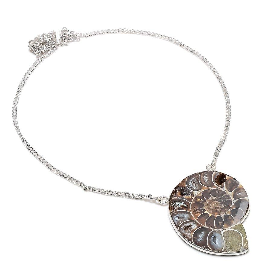 Ожерелье из серебра 925 пробы с ископаемым драгоценным камнем аммонитом 18 дюймов c0P30