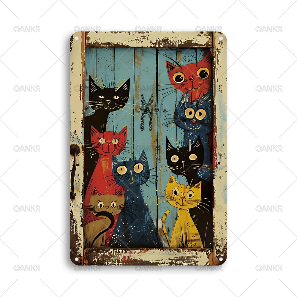 Vintage Cat Poster Metal Tin Sign Chic Door Metal Signs for Man Cave Garage Farm Bar Garden Home Wall Decor Plaque